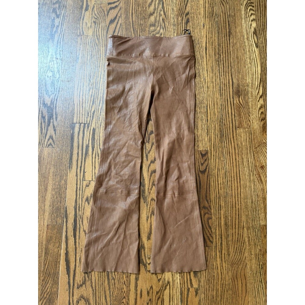 SPRWMN Pants Womens Small Tan Lamb 100% Leather Flare Brown Pull On Los Angeles
